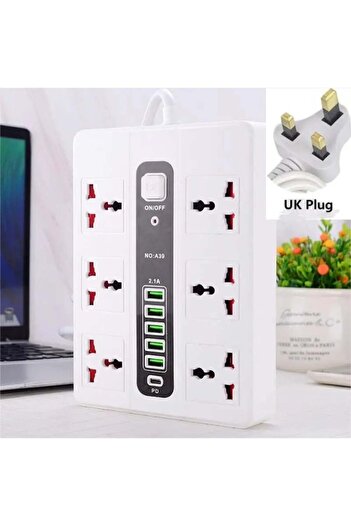 powermax Power Strip Extension Socket with 6 Universal Outlets & 6 USB Ports