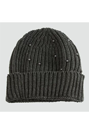 AKSESUARIM Folded Striped Beret with Pearls