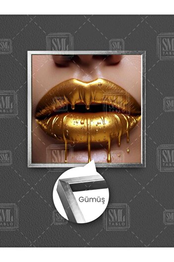 SML TABLO Χρυσό κραγιόν Honey Flowing Asexy Lip Beauty Center Διακοσμητικός καρέντες τετράγωνος πίνακας σε καμβά