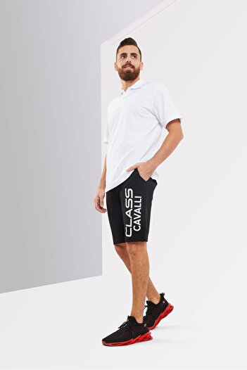 Cavalli Class Men Brand Logo Basic Shorts, Black