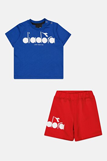 Diadora Toddlers Boy 2 Piece Brand Logo Tee And Short Set, Blue/Red