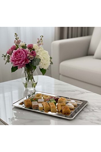 aljahwari Full silver serving tray, size 41x29 cm