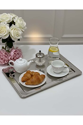 aljahwari Full nickel serving tray, size 34X24 cm