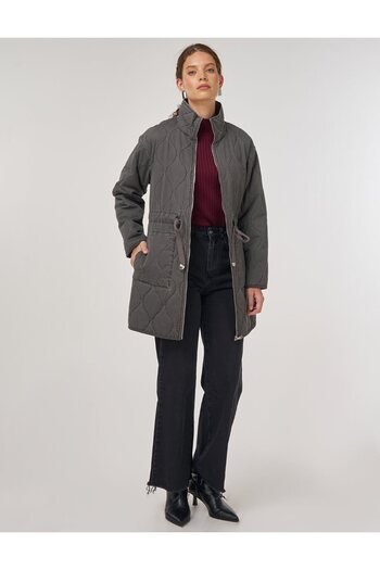 Kayra Stand Collar Anorak Coat Anthracite