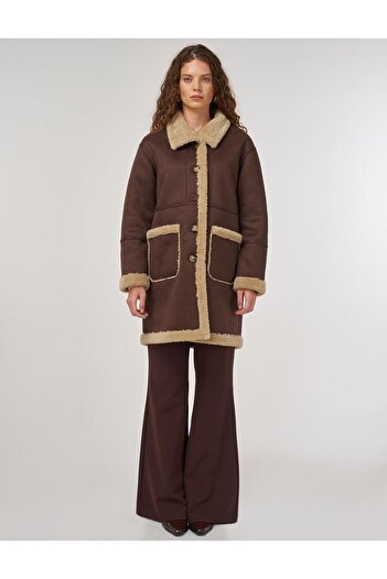 Kayra Torba Cepli Suede Coat Brown