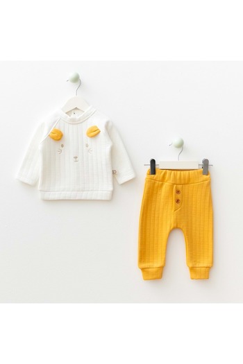 LOVE MAXX Embroidered Quilted Bottom Top Set Yellow