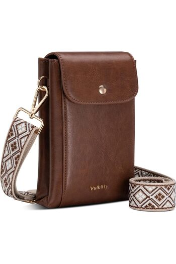 VULKIT Vulkitty Small Crossbody Phone Bag Vegan Leather Women Wide Strap Double Pockets