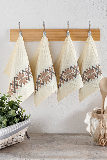 DNZGÜLCAN Set of 4 Ethnic Patterned Kitchen Towels 30X50 cm |   100% Cotton Jacquard Hand and Drying Cloth