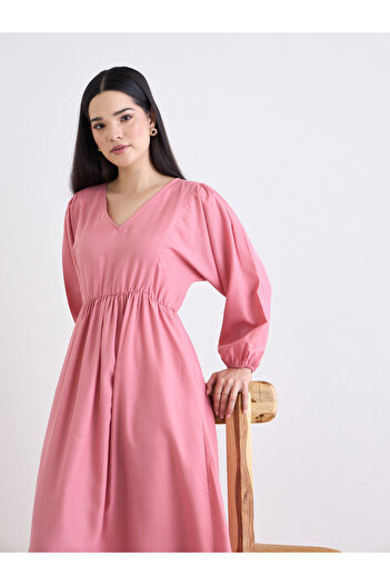 Styli Balloon Sleeve A-Line Maxi Dress