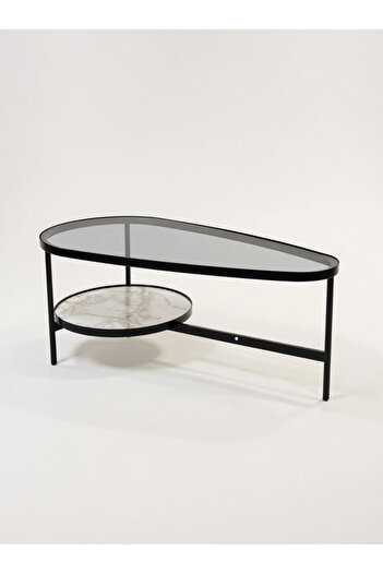Living Table with 2 levels, glass and wood with a marble finish, 108 * 40 cm