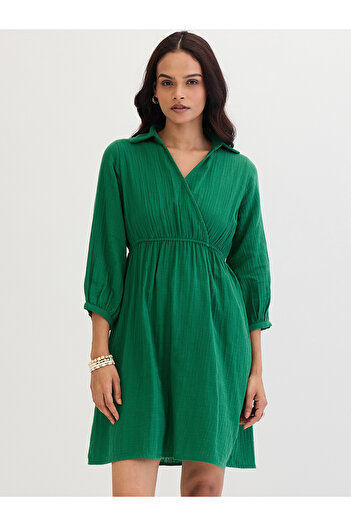 Styli Green Open Collar Wrap Front Mini Dress