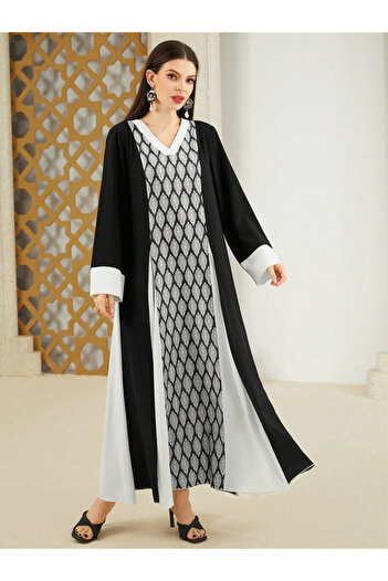 Take Two By Styli Geometric Pattern Color Block Jalabiya
