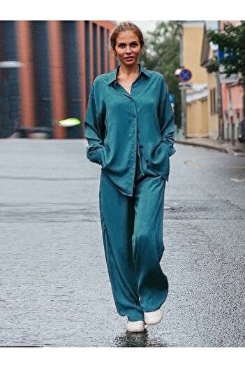 Take Two By Styli Teal Oversized Shirt and Trousers Co-Ords