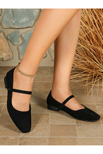 Sneak-a-Peek By Styli Plain Square Toe Ballerina Shoes with Velcro