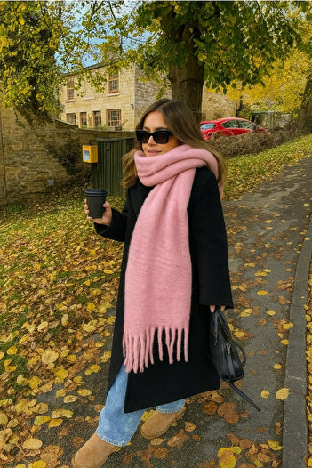MEKİK BUTİK Pink Puffy Soft Textured Scarf Shawl