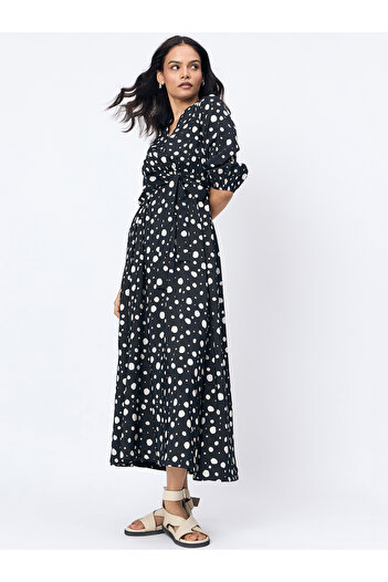 Styli Black Spot Print Wrap Maxi Dress