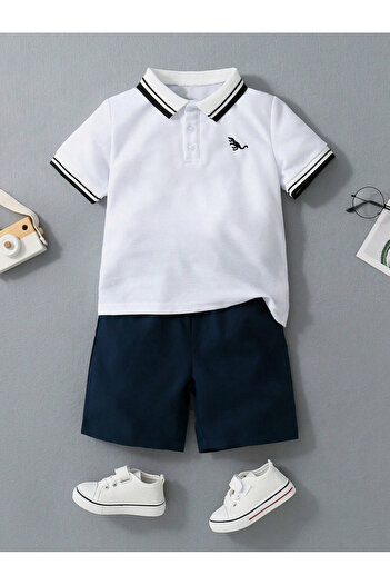 Take Two By Styli Boys Striped Tipping Polo and Shorts Set