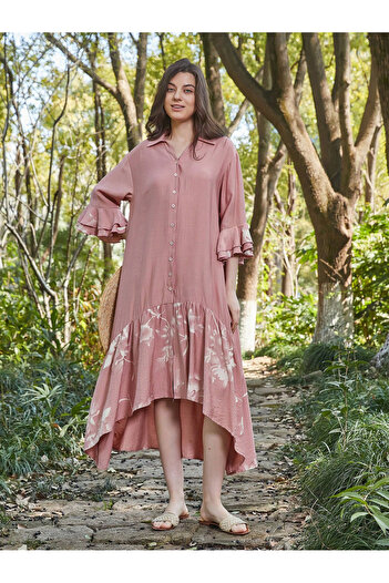 Take Two By Styli Pink Floral Print Shirt Maxi Dress