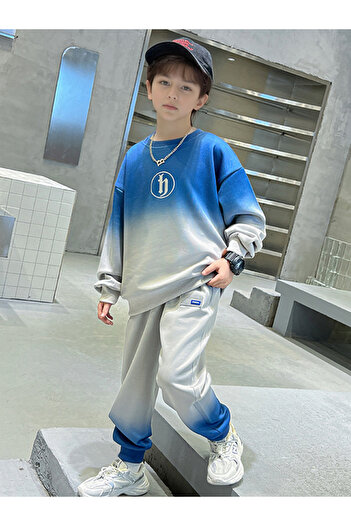 Take Two By Styli Blue Ombre Look Sweatshirt and Joggers Set