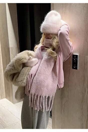 MEKİK BUTİK Pink Puffy Soft Textured Scarf Shawl