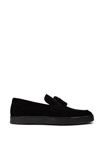 Deery Men's Genuine Suede Black Tassel Detailed Loafer