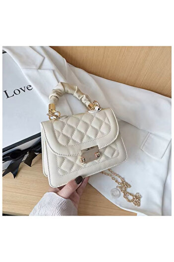 Sparkling Beauty Quilted Faux Leather Mini Handbag with Ruched Top Handle with Chain Strap