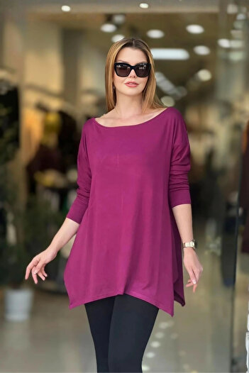 aytemas Boat Neck Asymmetrical Blouse
