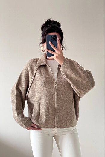 Eka Women's Mink Zippered Oversize Cardigan 1014-2381