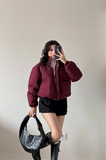 Eka Kadın Bordo Fermuarlı Cepli Mont 0445-26009