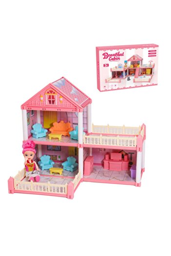 TSUMAB Beautiful Cabin Dollhouse Play Set – 2-Storey Dream House with Furniture & Doll (3+ Years)