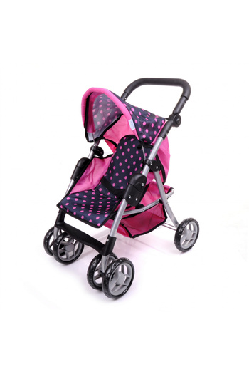 Doris Pink Bulinute doll stroller with height-adjustable handle, hood, adjustable backrest