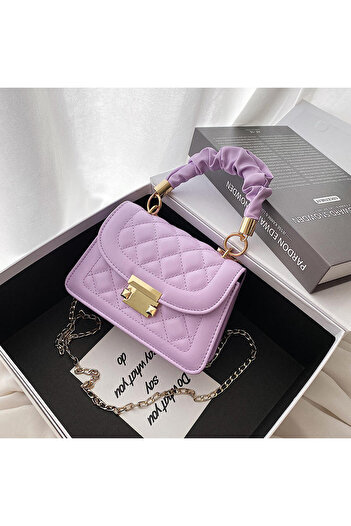 Sparkling Beauty Quilted Faux Leather Mini Handbag with Ruched Top Handle with Chain Strap