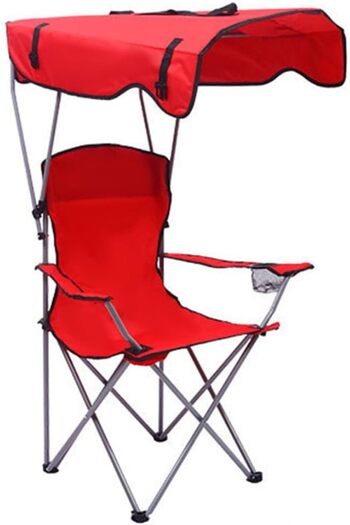 Generic Foldable Camping Chair with Adjustable Sunshade - Portable Beach Chair with Cup Holder