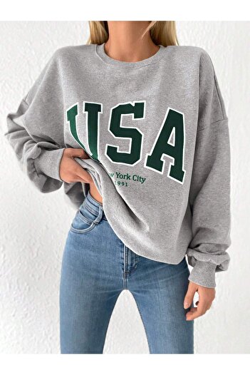 Miyalon Women's Usa Printed Crew Neck Sweatshirt