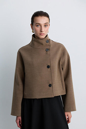 BE BLUE Hot Coffee Stand-Up Collar Short Coat