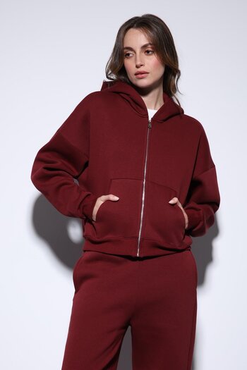 Antioch Burgundy Zippered Hooded Women's Sweatshirt