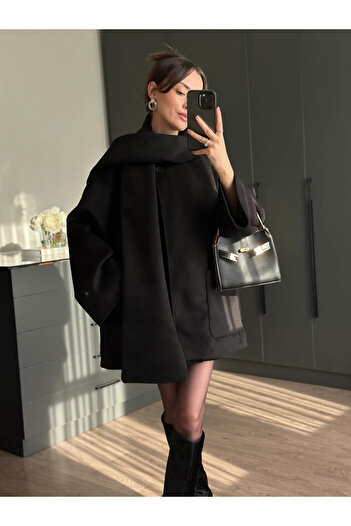 My Blog Black Shawl Detailed Coat - 7600