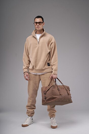 Butik Trend Biz Half Zipper Oversize Fit Fleece Pants Sweatshirt Set