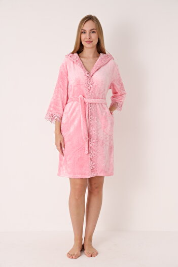 ROMEO LİFE Soft Textured Cotton Bamboo Blend Women's Bathrobe Home Wear 3476