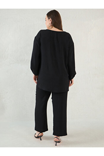 Femmella By Styli Plus Size Black Relaxed Fit Top and Pants Co-Ords