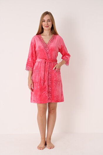 ROMEO LİFE Soft Textured Cotton Bamboo Blend Women's Bathrobe Home Wear 3476