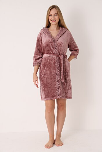 ROMEO LİFE Soft Textured Cotton Bamboo Blend Women's Bathrobe Home Wear 3476