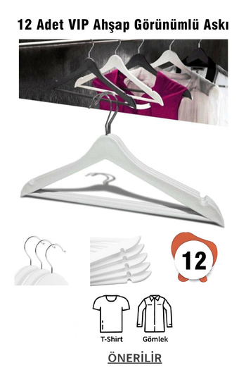 Vip Home Concept Wood Look Plastic Hanger 12 Pcs Clothes Hanger White Vip