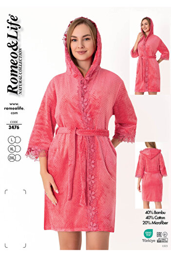 ROMEO LİFE Soft Textured Cotton Bamboo Blend Women's Bathrobe Home Wear 3476