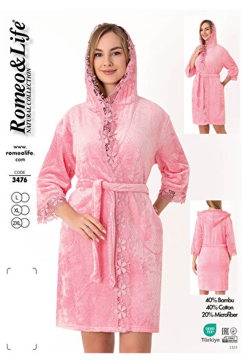 ROMEO LİFE Soft Textured Cotton Bamboo Blend Women's Bathrobe Home Wear 3476