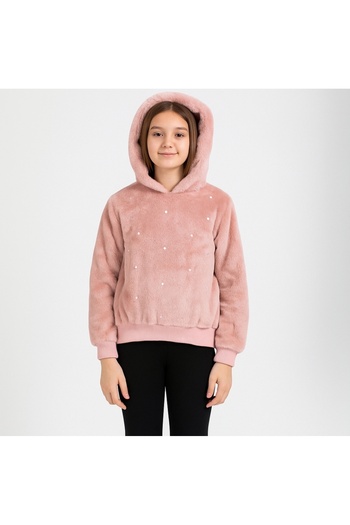 Marions Girl's Hooded Stone Plush Sweat Sweater