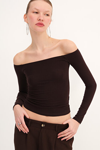 Addax Boat Neck Gathered Blouse B1849