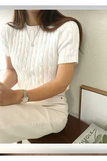 LİBASSİNİ Crew Neck Knit Short Sleeve Sweater White