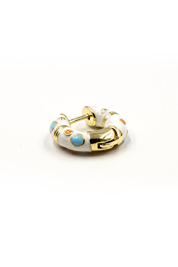 Sose Moda Enamel Colored Detailed Hoop Earrings - White