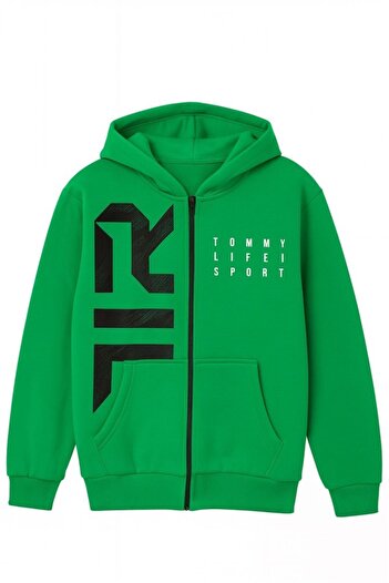 TOMMY LIFE Boy's Zippered Sweatshirt Boy's Sweatshirt Zippered Green